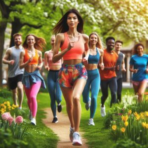 women jogging with a group